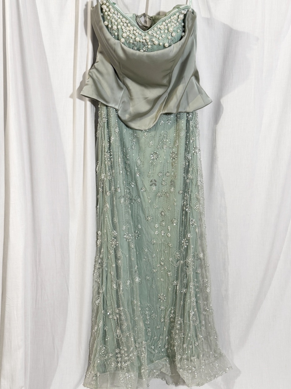 Beaded Sequin Mermaid Evening Gown Scarf Green Size M - Picture 4 of 9